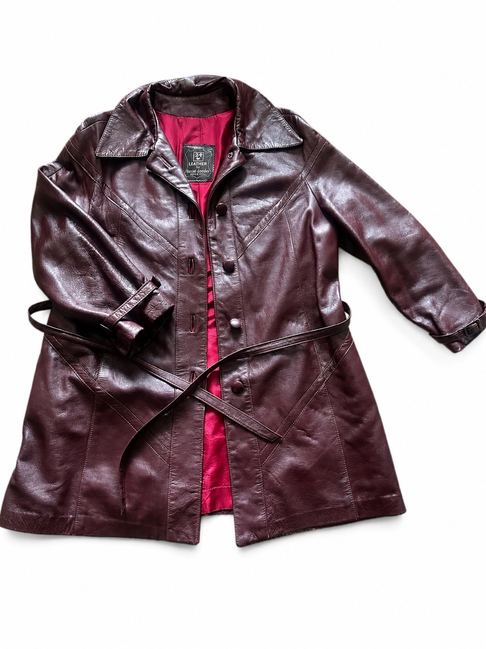 RARE Vintage Dan Di Modes Burgundy Leather trench coat